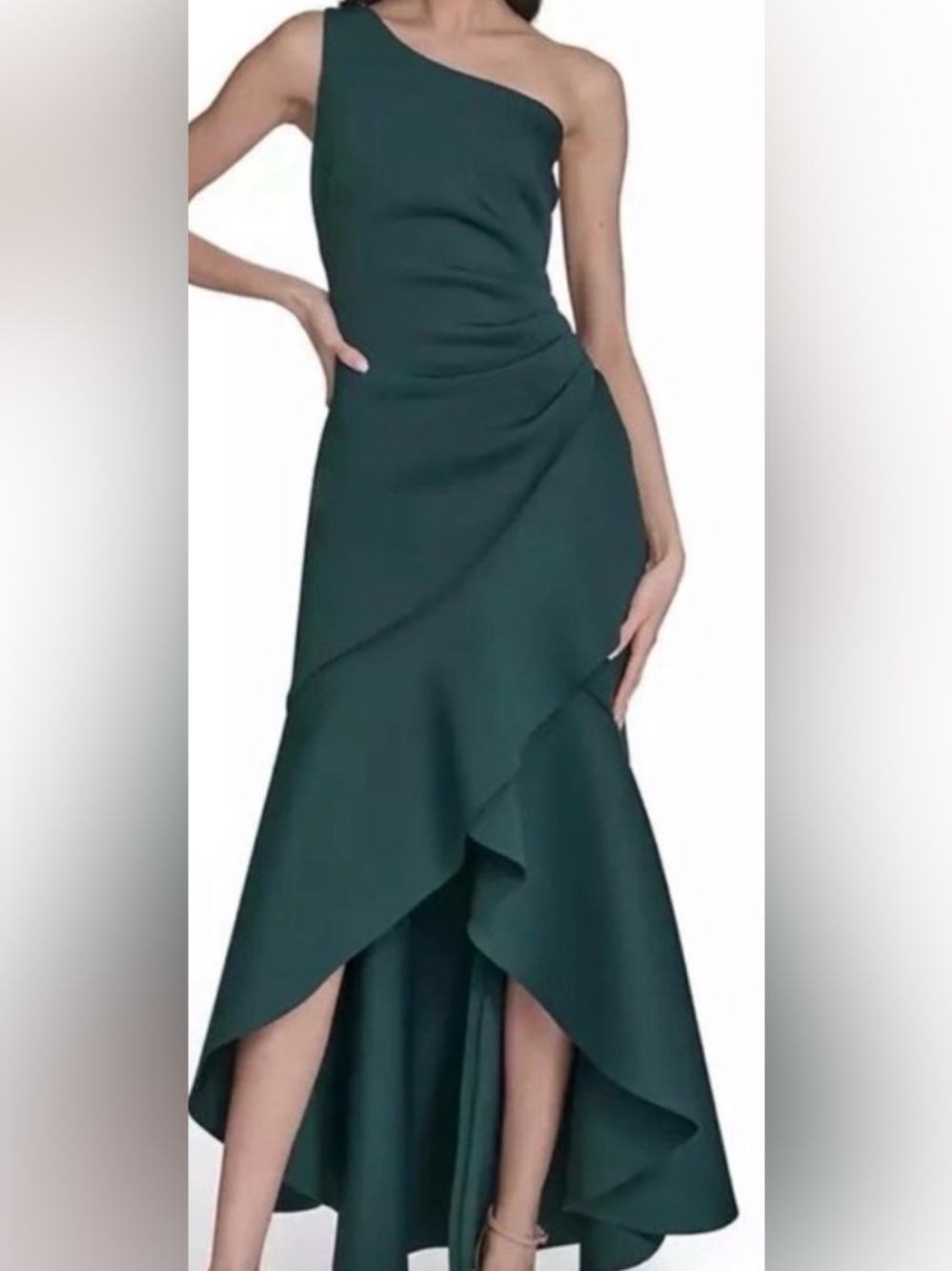 Eliza J One-Shoulder green Ruffle Hem Evening Gown